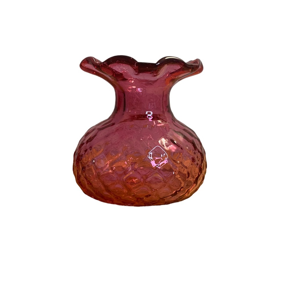 Chalet Heritage Cranberry Collection ruffled quilted/diamond pattern glass vase